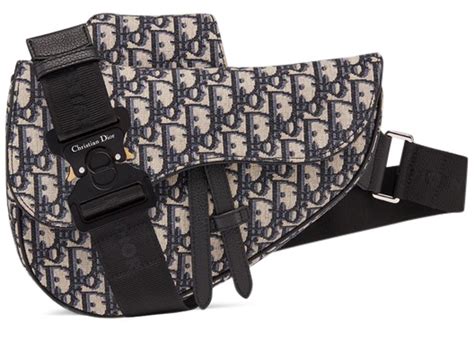 Saddle Bag Black Dior Oblique Canvas with Raised Embroidery